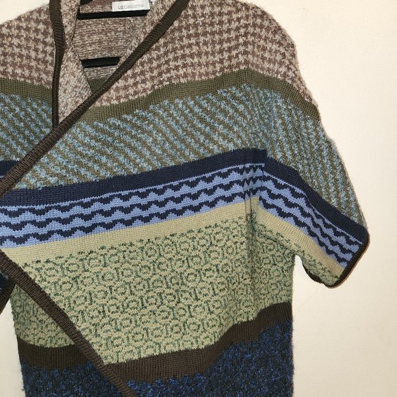 Liz Claiborne Open Cardigan Sweater Striped Size Medium - Picture 6 of 8